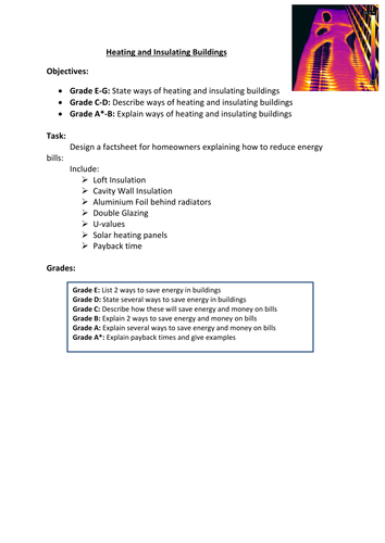 GCSE Heating and Insulating Buildings ICT/Research Task