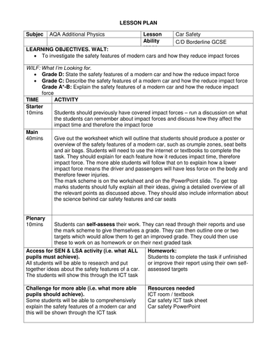 GCSE Car Safety ICT/Resource Task