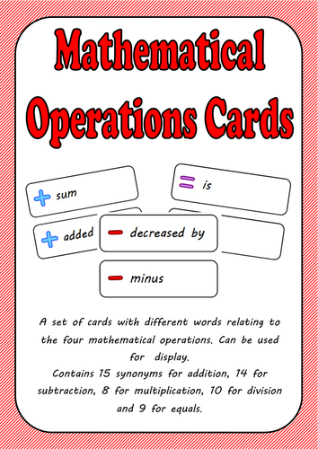Mathematical Operations Cards
