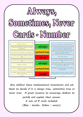 Always, Sometimes, Never Cards - Number