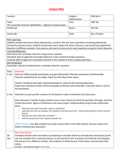 Remainder Theorem (Additional Maths)