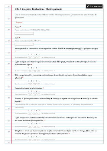 AQA B2 Progress Self Assessment Forms