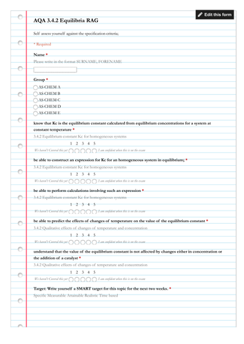 AQA Alevel Chem4 Self Evaluation Forms