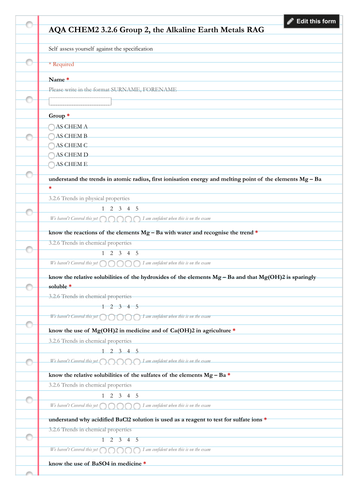 AQA Alevel Chem2 Self Evaluation forms