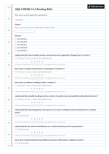 AQA Alevel Chem1 Self Evaluation forms