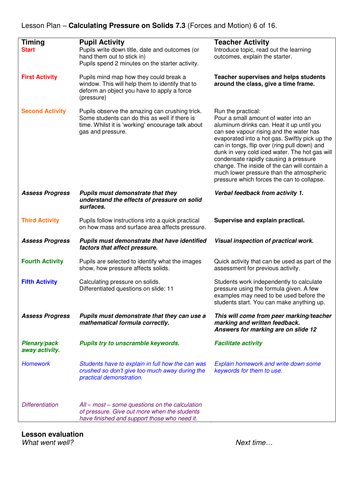 Year 7: Calculating Pressure on Solids (Forces & Motion 7.3)