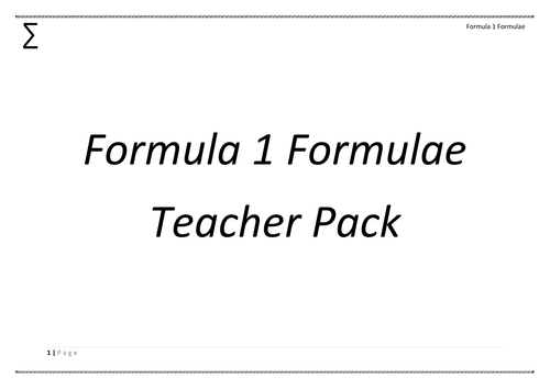 Formula 1 Formulae | Teaching Resources