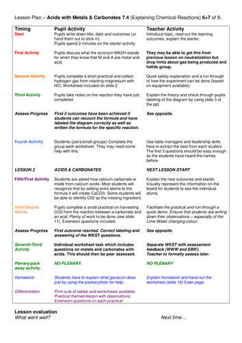 Year 7: Acids, Metals & Carbonates (Understanding Chemical Changes 7.4)
