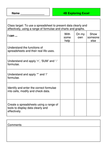Year 4 Computing; Exploring Excel