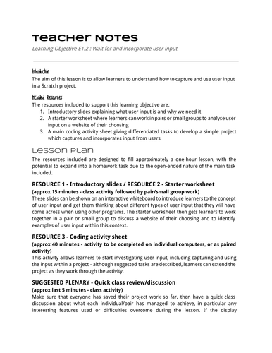 Code Lesson E1-2 Introduction to User Input