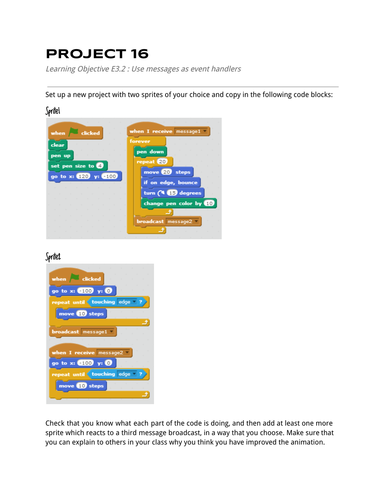 Code Lesson E3-2 Messages in Scratch
