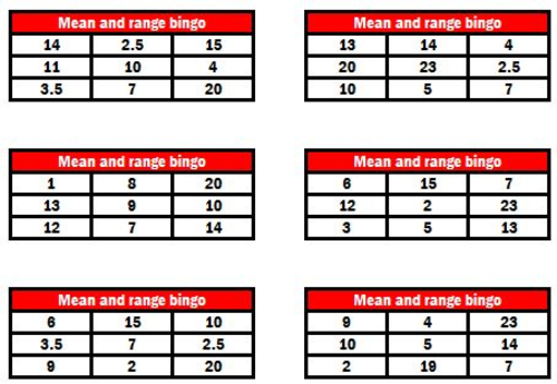 Averages bingo