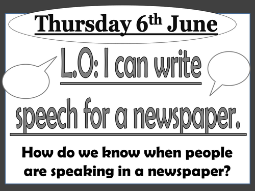 Year 5 Newspapers. Who stole the Victoria Cross? Punctuating direct speech