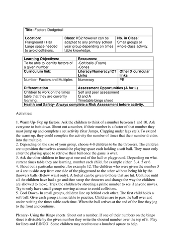 Active maths - Factors dodgeball 