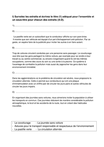 Transport responsable   - French  - Y13 (A2)