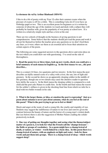 Rimbaud Le Dormeur Du Val How To Teach Teaching Resources