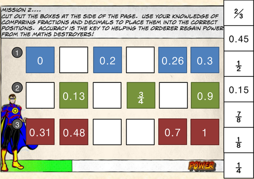 The Orderer comic superhero ordering numbers lesson (Ordering fractions, decimals and integers)