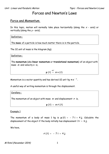 Advanced Higher Mechanics Notes (Linear and Parabolic Motion)