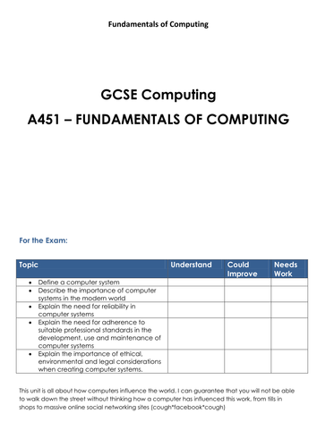 A451 Computing Workbook - Fundamentals