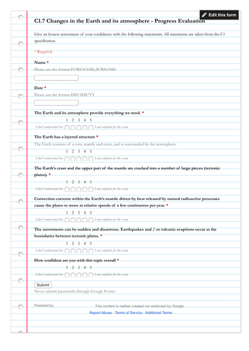 AQA C1 Progress Self Assessment forms