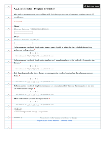 AQA C2 Progress Self Assessment forms