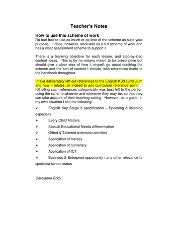 The Creating Characters Handbook + SoW.  Class/ Online Friendly