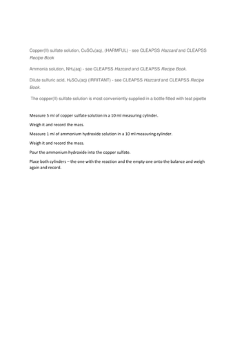 New KS3 Conservation of Mass Practical - lesson plan and resources