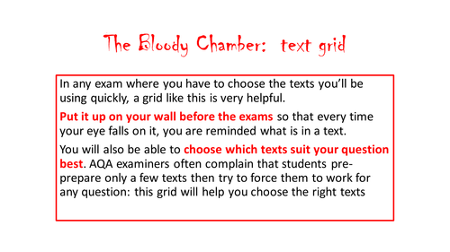 'Bloody Chamber' grid of texts [KS5, AQA]