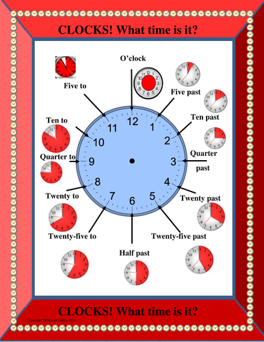Clocks. Reading the time on Clocks/Watches. Posters and Answers included.