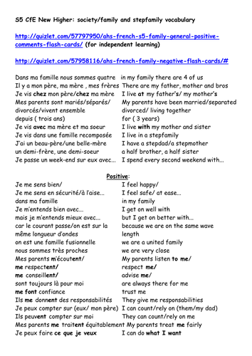 French S5 CfE New Higher Society: family