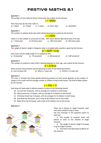 Festive Maths Pack 8 - Formulae, fractions and functions