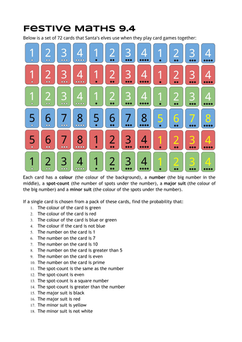 Festive Maths Pack 9 - Sequences, percentages, functions and probability