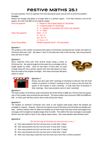 Festive Maths Pack 25