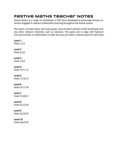 Festive Maths Pack 30