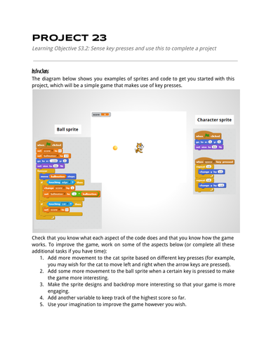 Code Lesson S3-2 Key Presses in Scratch