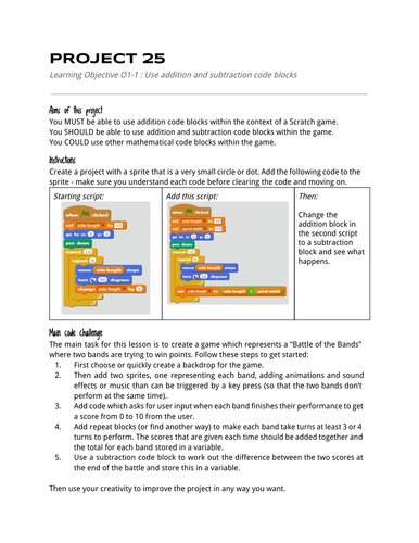 Code Lesson O1-1 Addition and Subtraction in Programming