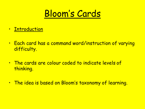 Generic Bloom's Cards For Teacher And Pupils.