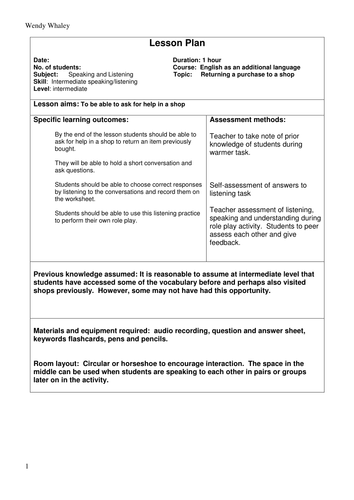 English as a foreign language lesson about Shopping (Listening, Reading, Writing (EAL or SEN)