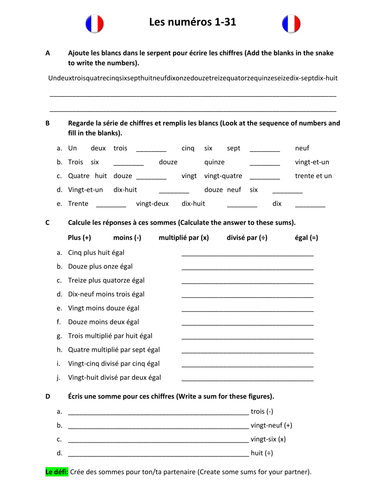 blank 1-100 worksheet Resources 31 French   Tes Numbers  Teaching darbonator by  1