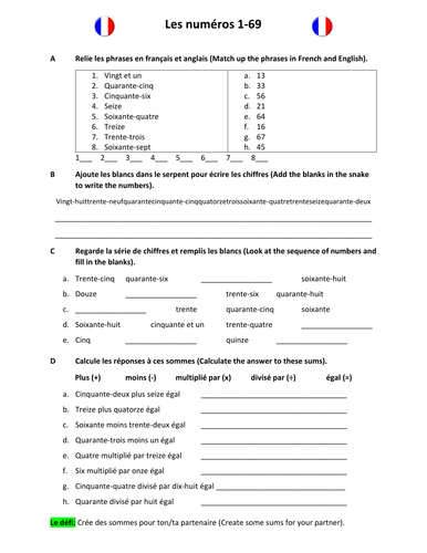 French Numbers 1-69