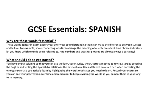 Spanish GCSE Essentials Booklet