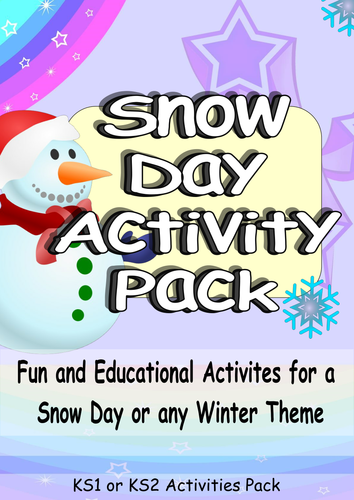 Snow Day or Winter Theme 10 Activity Pack. Engaging and Educational Full Colour Worksheets