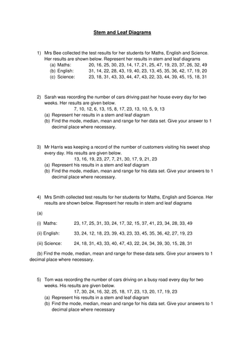Stem and Leaf Diagrams