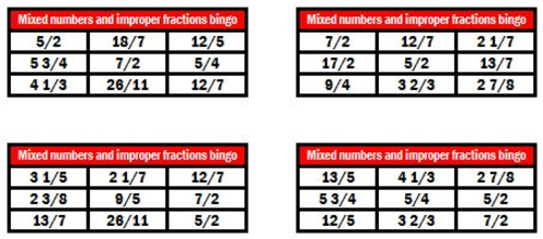 Fractions bingo