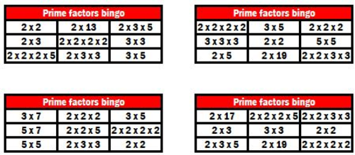Factors bingo