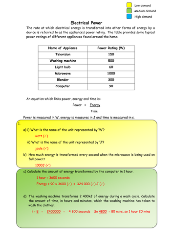 Physics: Electrical power