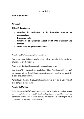 La description (niveau A1)