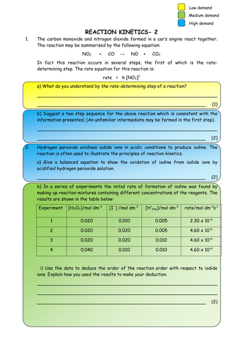 Chemistry: Reaction Kinetics Worksheets