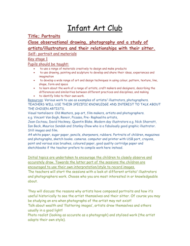 Art club lesson PORTRAITS