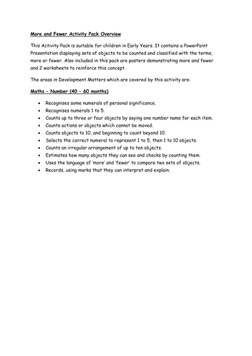 More and Fewer Activity Pack